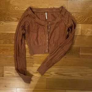 Free People Brown Cable Knit Cardigan